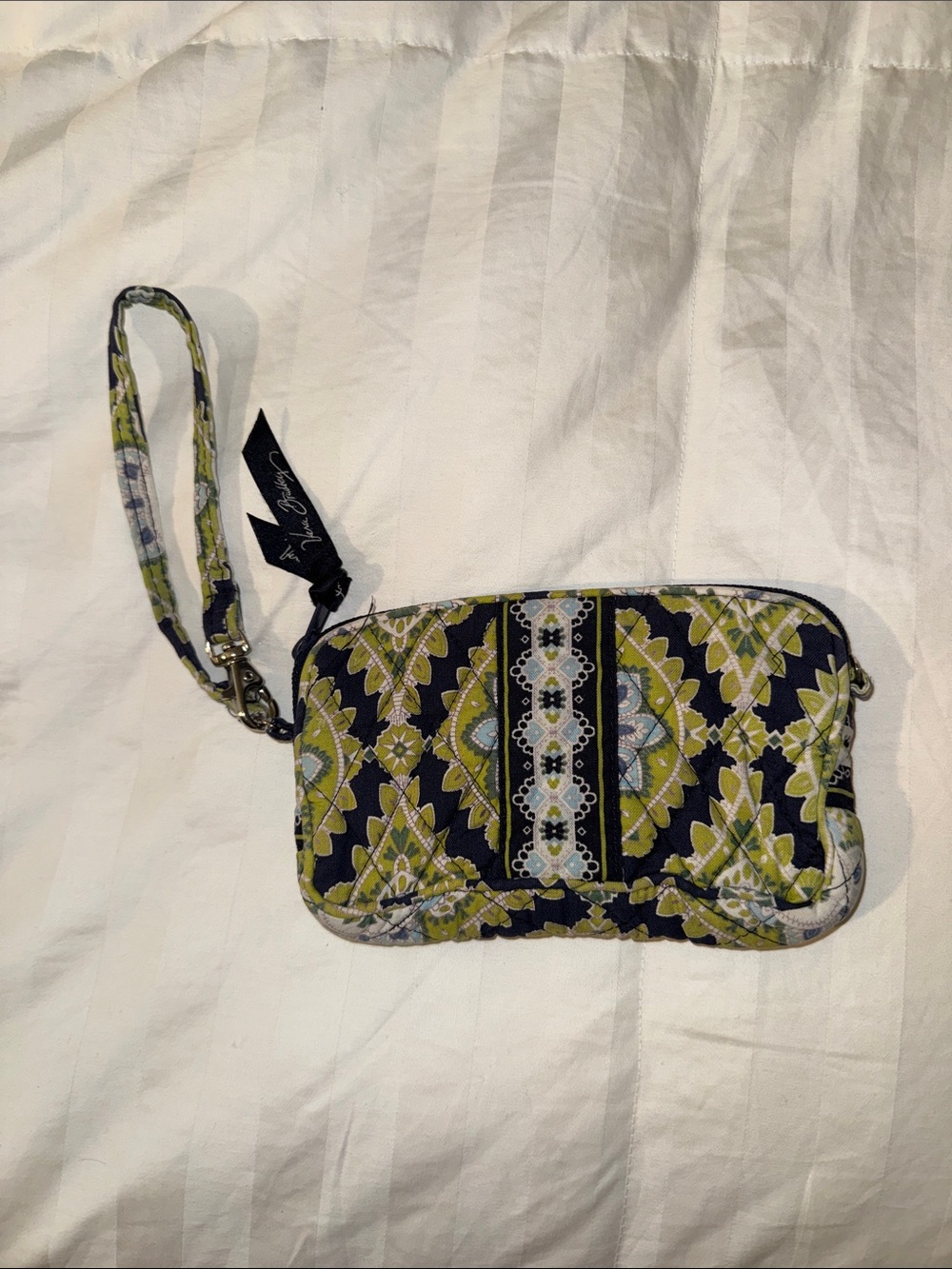 Vera Bradley Quilted Wristlet Clutch in Olive Green and Navy